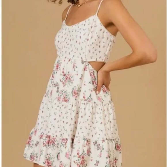 Altar’d State Floral Cutout Mini Dress White Pink XL - Picture 1 of 8